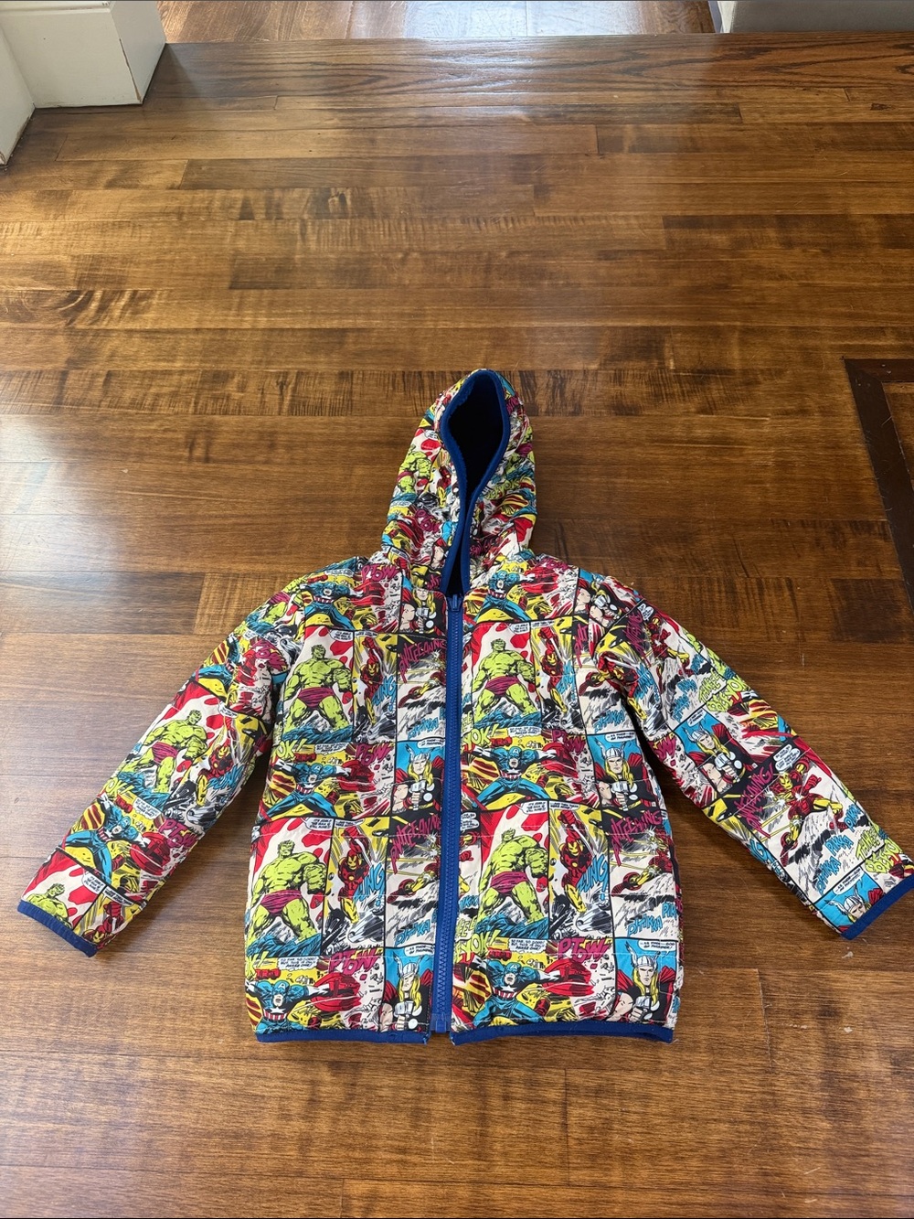Marvel Reversible Kids Comic-Print Hooded Puffer Jacket - Multicolor
